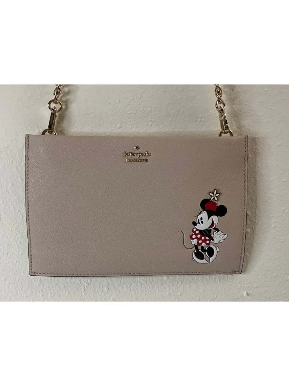 Kate Spade New York Minnie Mouse Crossbody Bag Beige Leather Chain Strap - Picture 3 of 14